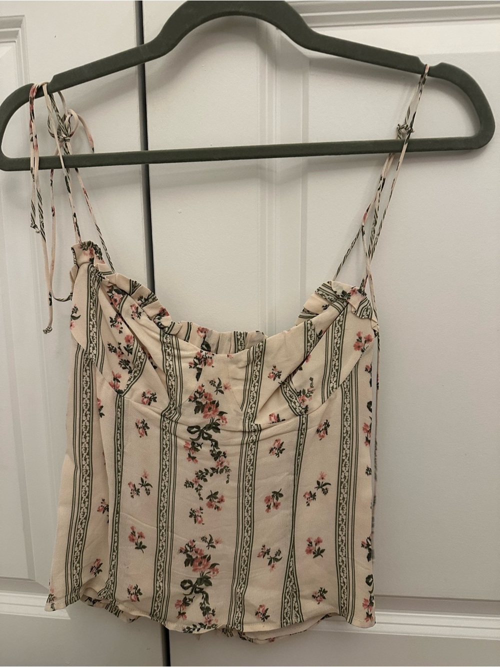 Reformation Cream Floral Stripe Cami Top with Pink Roses